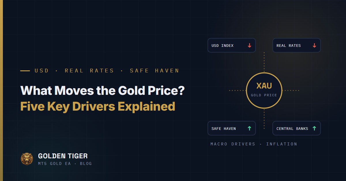 What Moves the Gold Price? Five Key Drivers: the Dollar, Real Rates, Safe Havens, Central Banks and Inflation