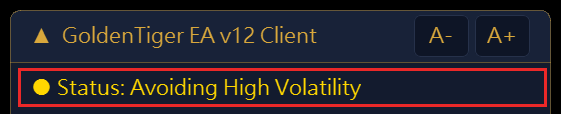 Avoiding High Volatility: currently inside an auto-skip window — Strategies 1–3 open no new rounds, Strategy 4 as usual; open orders keep adding on and closing normally