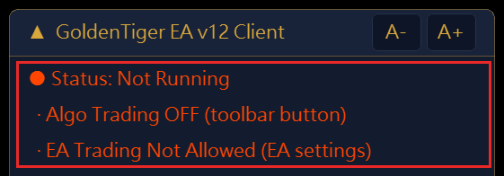 Not Running: reasons listed below the light