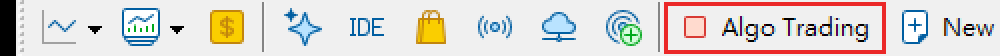 Toolbar "Algo Trading" button OFF (red) — the panel light turns red